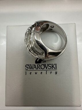 Swarovski Silver Crystal Faceted Dome Ring Size S